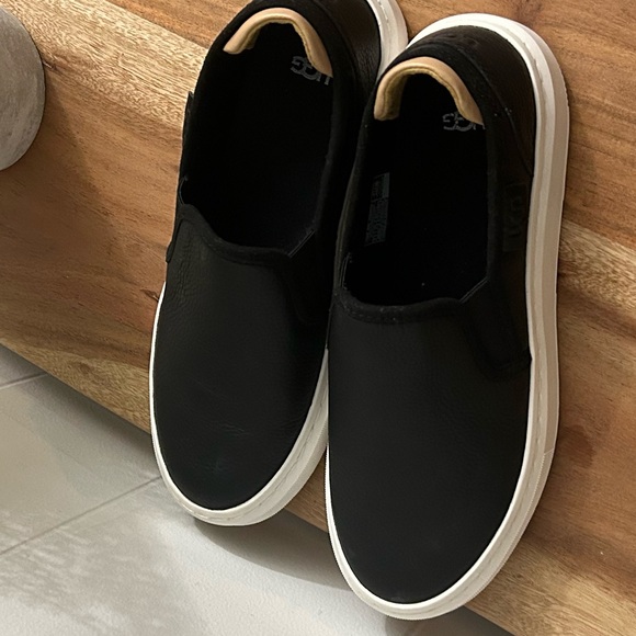 UGG New Black Leather Slip-On Shoes - Picture 3 of 7
